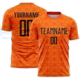 Maillot de football personnalisé à sublimation avec formes géométriques orange Black-Bay