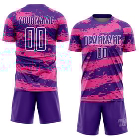 Camiseta de sublimación Splash, uniforme de fútbol rosa y blanco, morada, personalizada