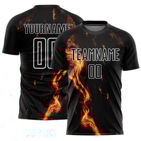 Camiseta Flame personalizada, uniforme dorado y blanco, sublimación, fútbol negro