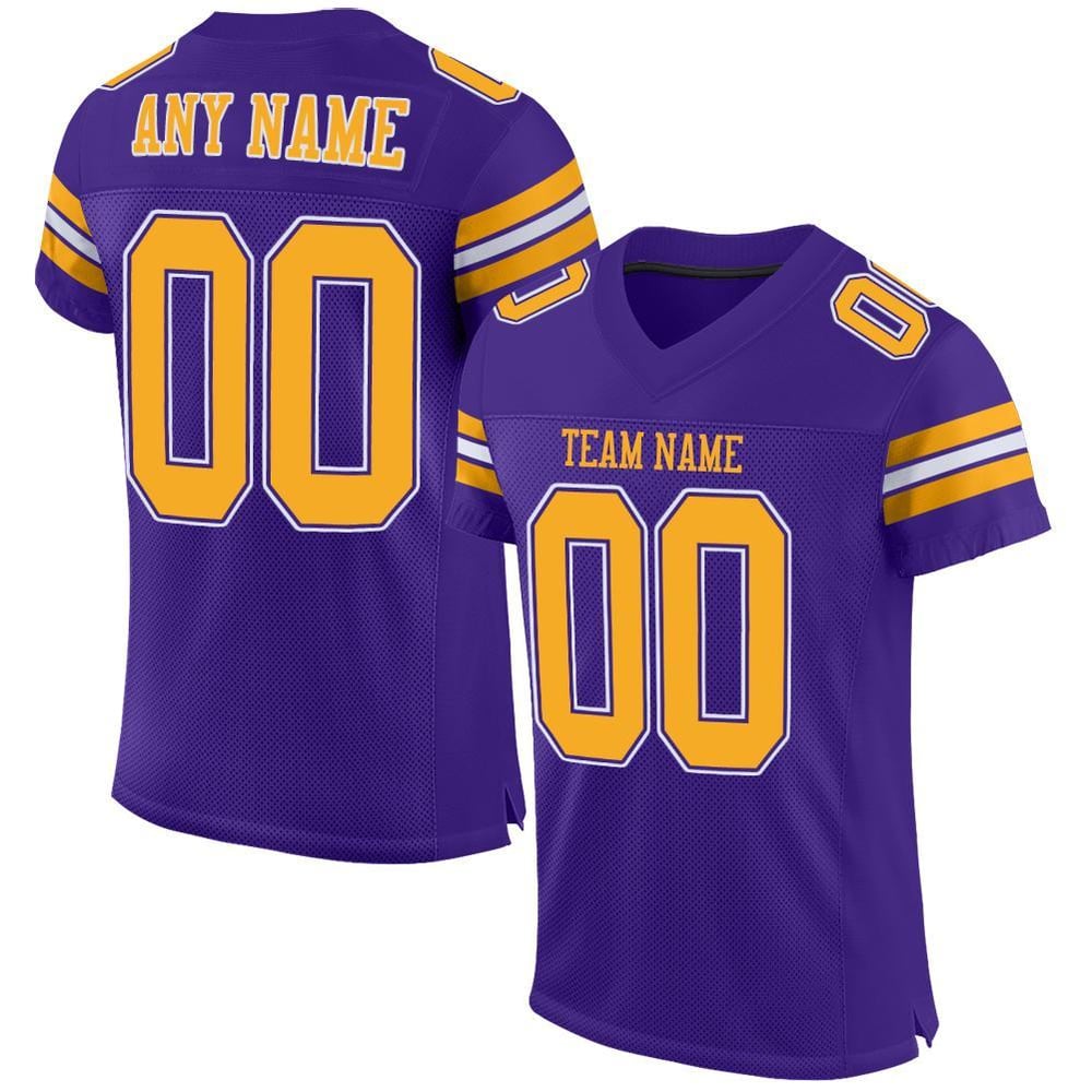 Authentic Football Custom Jersey Purple Mesh Gold-White
