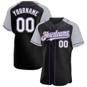 Raglan White Gray-Purple Black Custom Authentic Sleeves Jersey Baseball