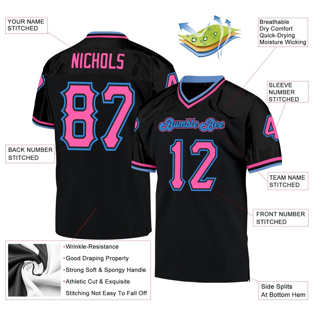 Throwback Blue Custom Black Mesh Pink-Powder Jersey Authentic Football