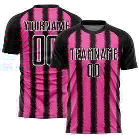 Camiseta de fútbol personalizada con sublimación de líneas negras, rosas y blancas