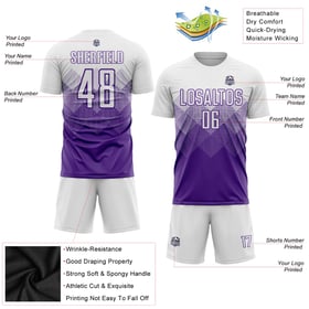 Uniform Sublimation Jersey Purple White Soccer Custom