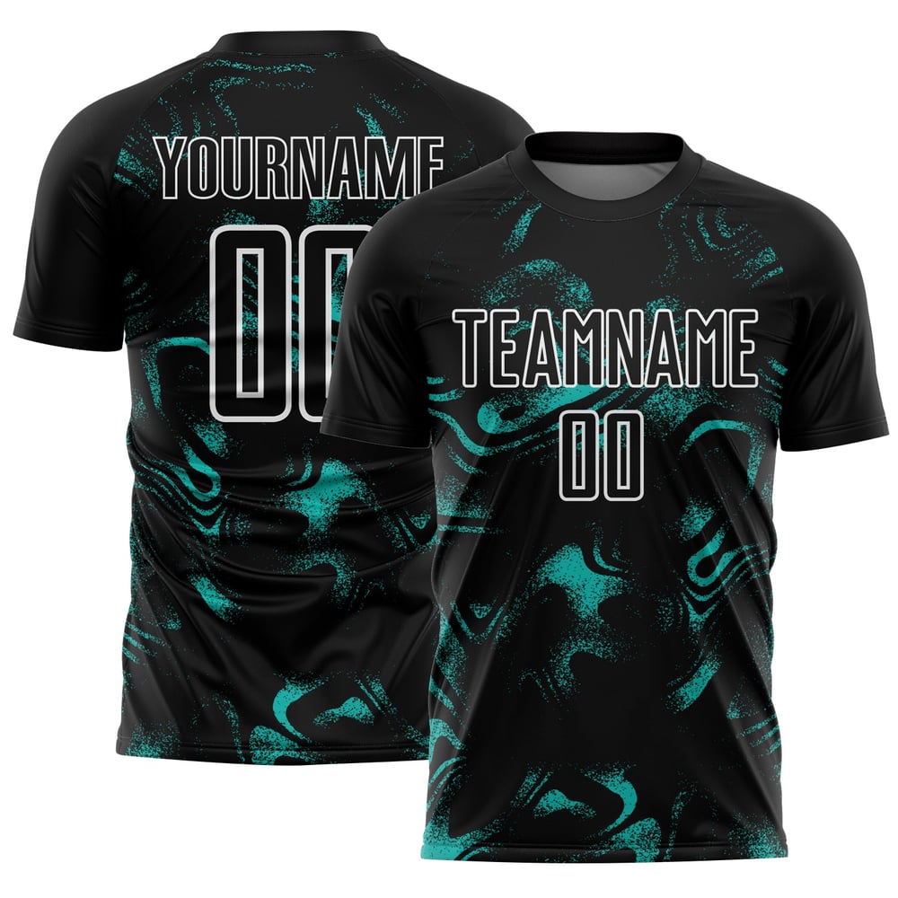 Fußball Abstrakt Aqua-Weiß Custom Liquid Black Uniform Sublimation Jersey