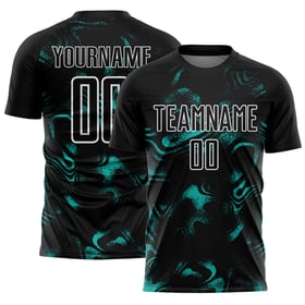 Fußball Abstrakt Aqua-Weiß Custom Liquid Black Uniform Sublimation Jersey