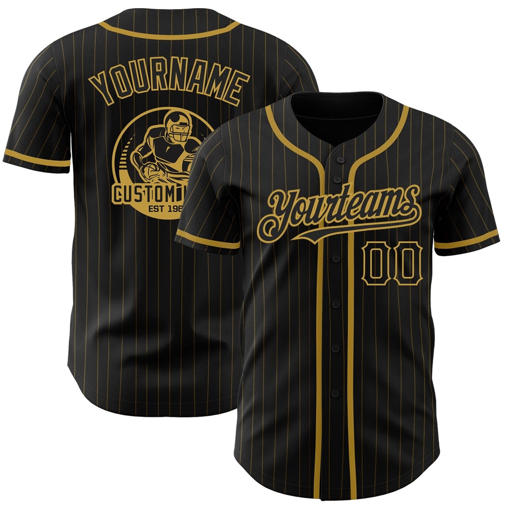 Maglia da baseball a righe dorate, nera antica, autentica, personalizzata, oro antico