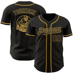 Maglia da baseball a righe dorate, nera antica, autentica, personalizzata, oro antico