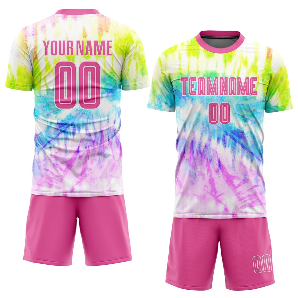 Tie Sublimation Custom Uniform Pink-White Dye Jersey Soccer