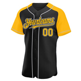 Custom Sleeves Black Authentic Raglan Baseball Jersey Gold-Gray