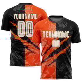 Uniform Pattern Custom Black Gold Soccer Graffiti Scratch Orange-Old White Sublimation Jersey
