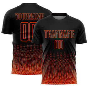 Jersey Custom Orange Uniform Sublimation Form Schwarz Geometrisch Fußball
