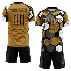 Uniforme de fútbol dorado, camiseta personalizada, sublimación antigua, negro y blanco