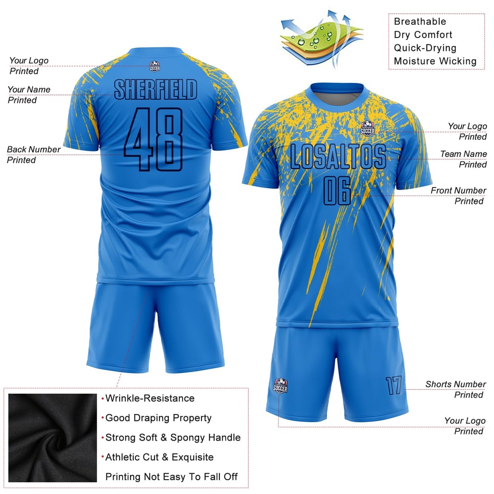 Uniform Sublimation Soccer Blue Custom Yellow-Navy Jersey Powder