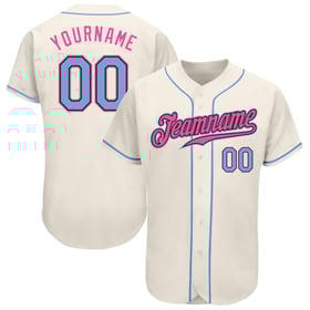 Maglia da baseball personalizzata nera e rosa, autentica, blu crema e chiara