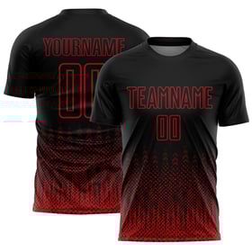 Uniform Schwarz Fußball Form Sublimation Geometrisch Benutzerdefinierte Rot Trikot