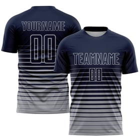 Custom Pinstripe Sublimation Navy Gray Uniform Jersey Fade Soccer Fashion