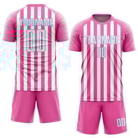 Maillot de football personnalisé à sublimation rose, blanc et bleu clair