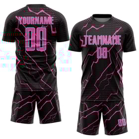 Maglia sportiva blu personalizzata uniforme sublimatica fulmine calcio rosa-nero chiaro