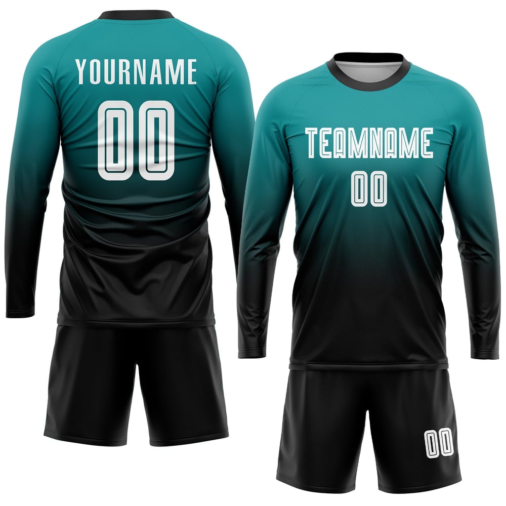 Sublimation Teal Custom Soccer Fashion Uniform White-Black Fade Jersey