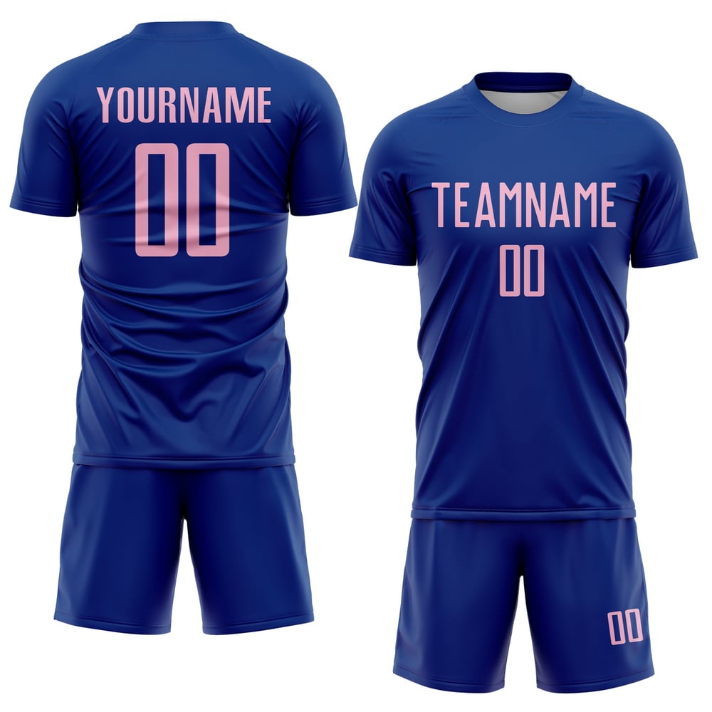 Camiseta de fútbol personalizada con sublimación rosa claro y uniforme real