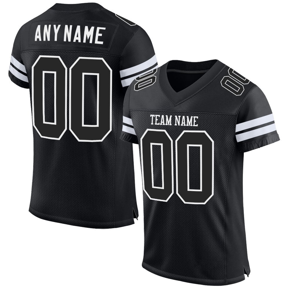 Football Custom Black-White Authentic Jersey Mesh Black