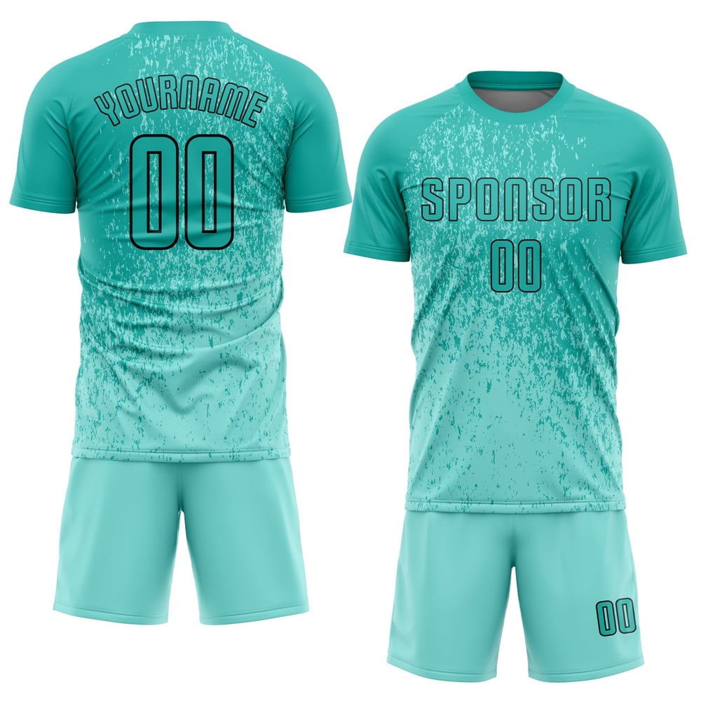 Aqua-Black Aqua Uniform Sublimation Soccer Jersey Custom