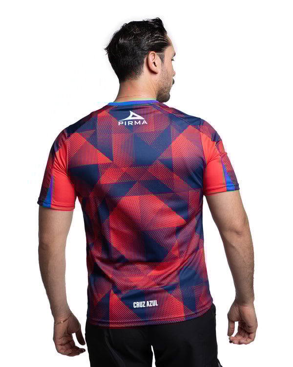 Damen Cruz Azul 2025/26 Drittes Aufwärmshirt – Rot/Marineblau