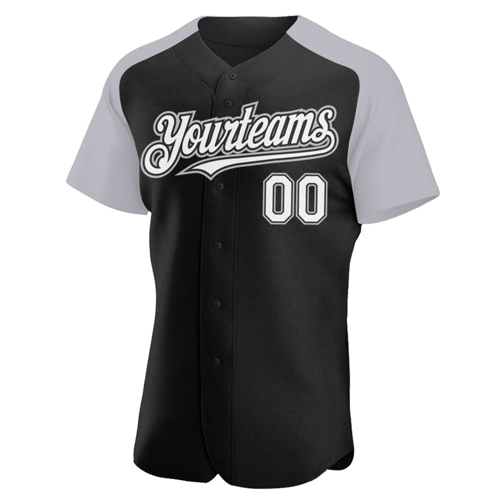 Raglan Custom Black Baseball Authentic Jersey Sleeves White-Gray