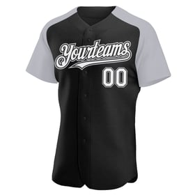 Raglan Custom Black Baseball Authentic Jersey Sleeves White-Gray