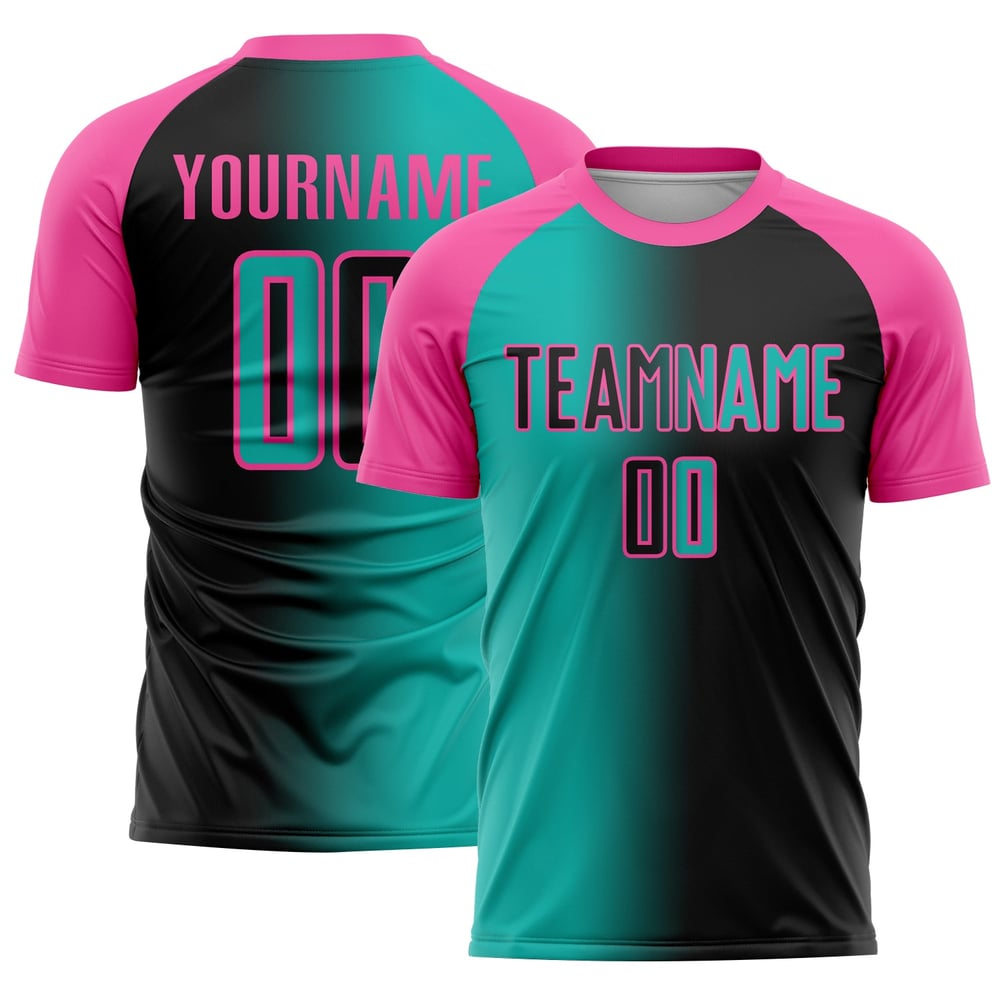 Uniform Sublimation Schwarz Gradienten Jersey Fußball Aqua-Pink Mode Custom