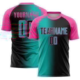 Uniform Sublimation Schwarz Gradienten Jersey Fußball Aqua-Pink Mode Custom