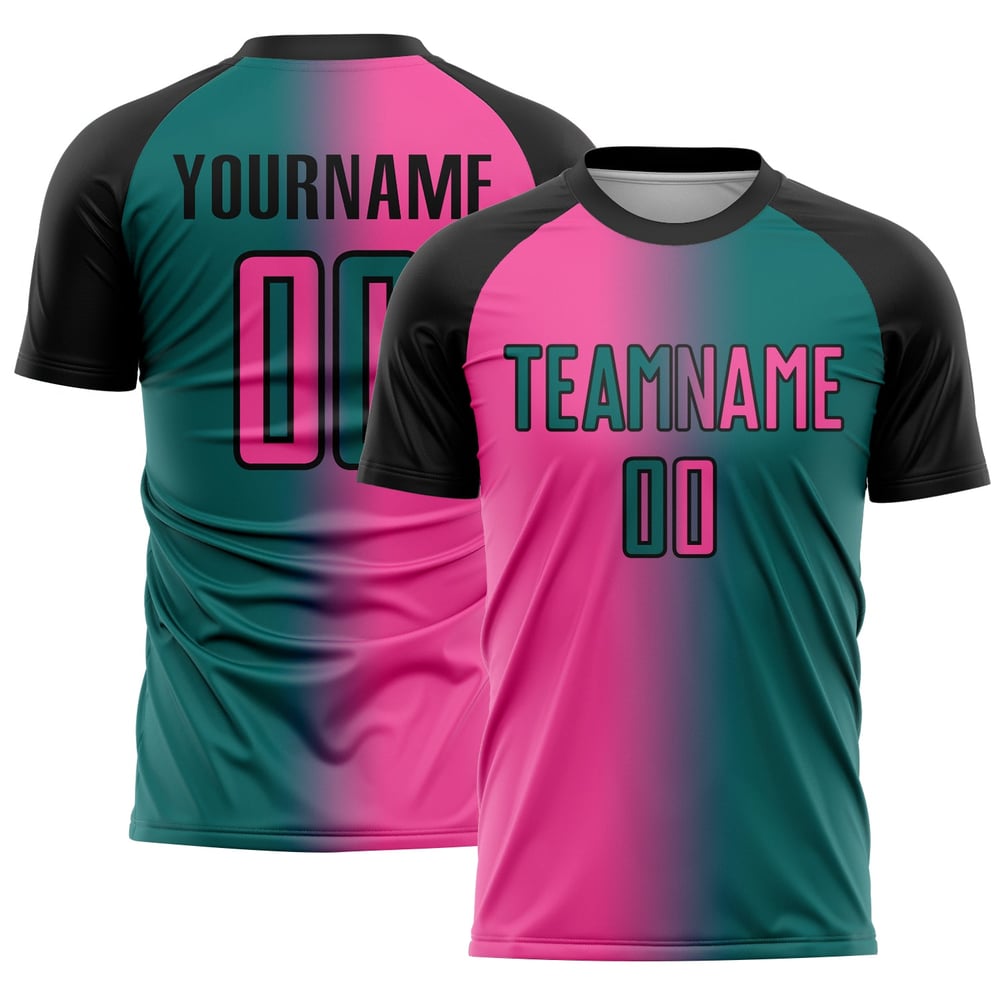 Jersey Uniform Custom Fußball Farbverlauf Pink-Schwarz Sublimation Fashion Teal