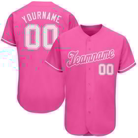 Camiseta de béisbol personalizada rosa y blanca auténtica
