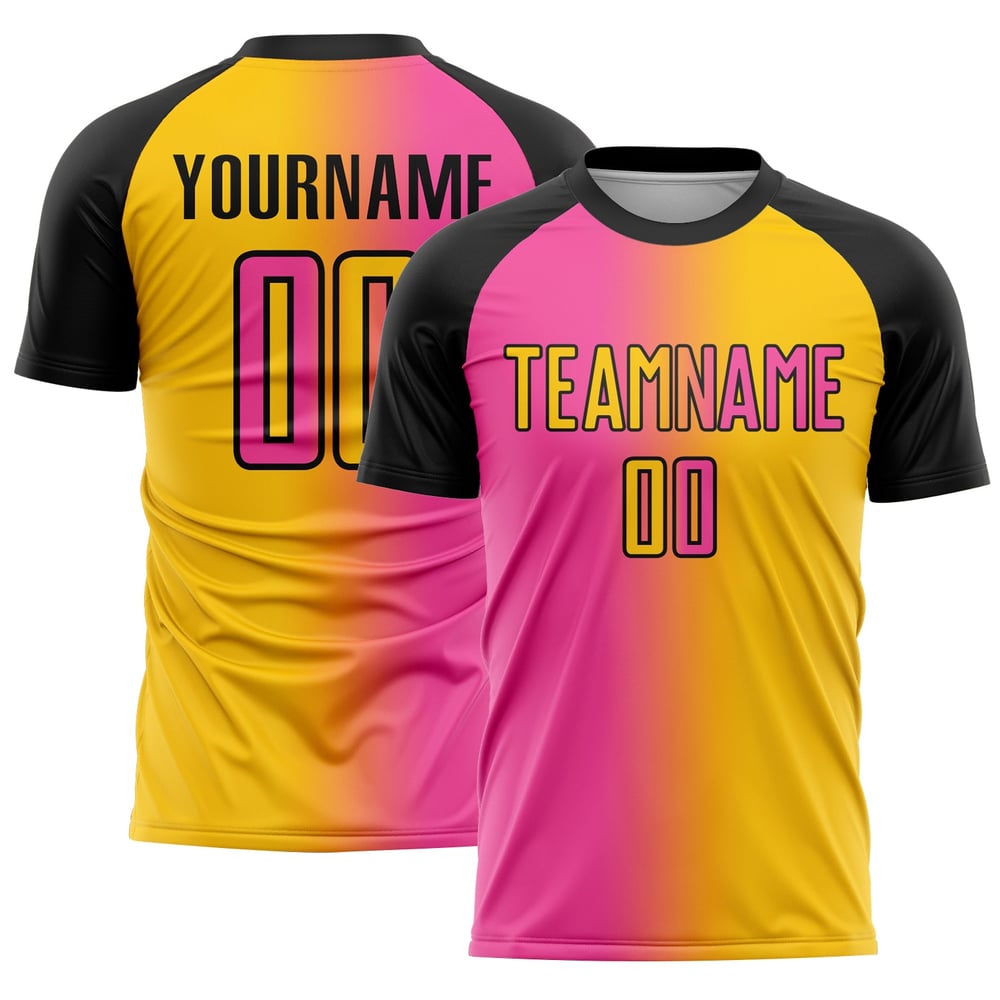 Jersey Custom Gradient Fußball Sublimation Gelb Uniform Mode Rosa-Schwarz