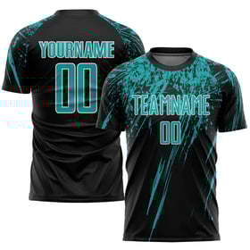 Soccer Black Sublimation Uniform Aqua-White Custom Jersey