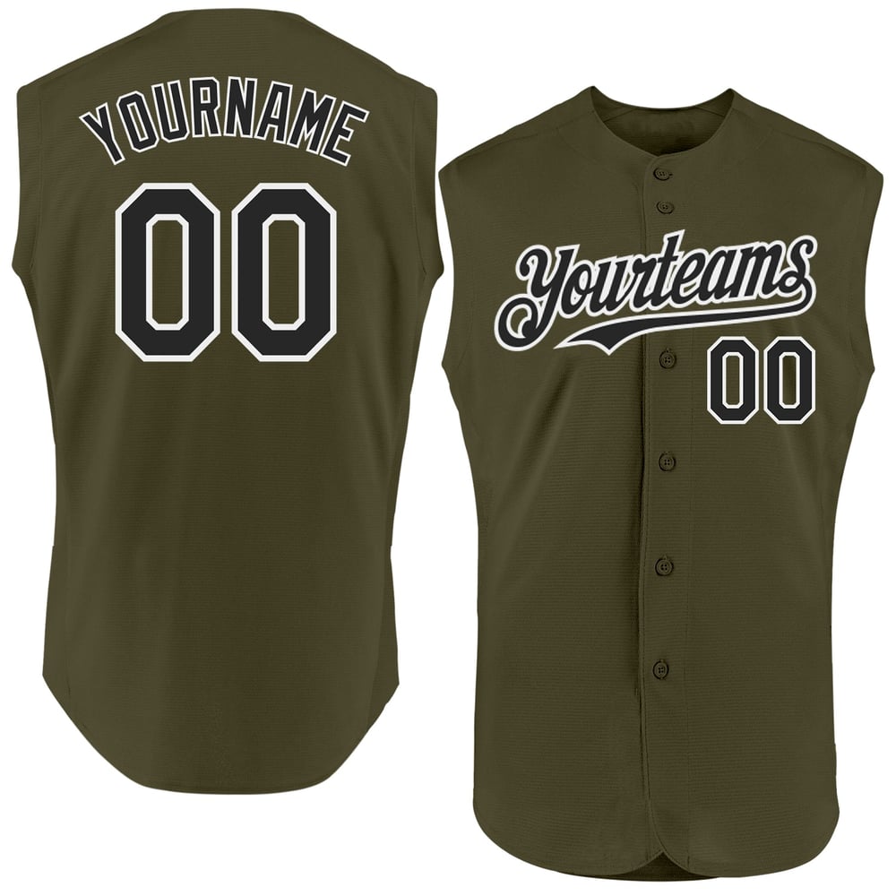 To Black-White Baseball Authentic Salute Custom Sleeveless Olive Jersey Service