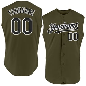 To Black-White Baseball Authentic Salute Custom Sleeveless Olive Jersey Service