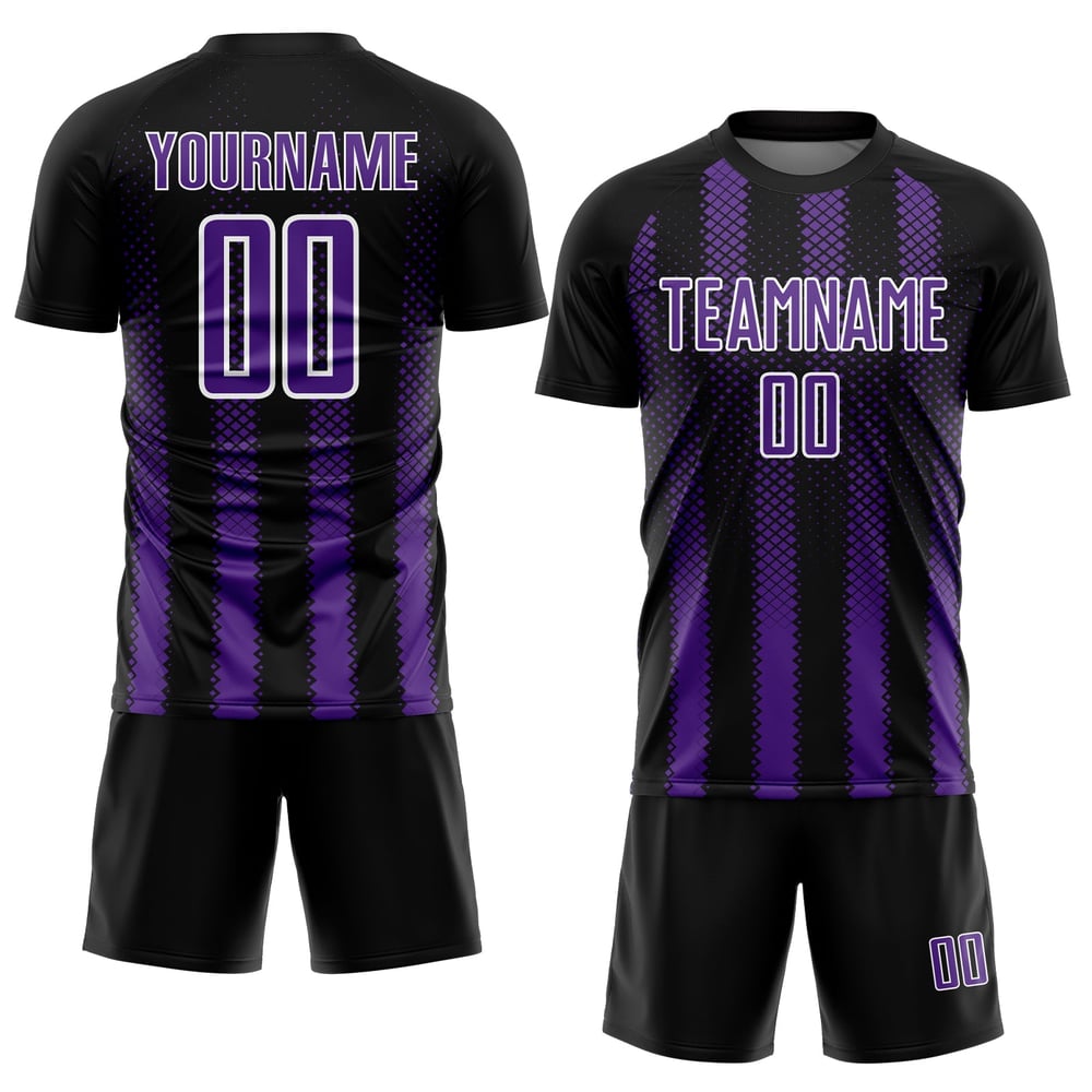 Lila-Weißes Trikot Schwarz Sublimation Benutzerdefinierte Uniform Form Geometrisch Fußball