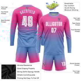 Uniform Custom Soccer White-Light Blue Long Fade Sleeve Fashion Pink Sublimation Jersey