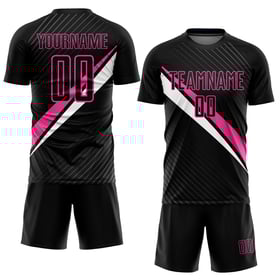 Rosa-vita fotbollslinjer svarta uniformtröjor diagonala anpassade sublimering