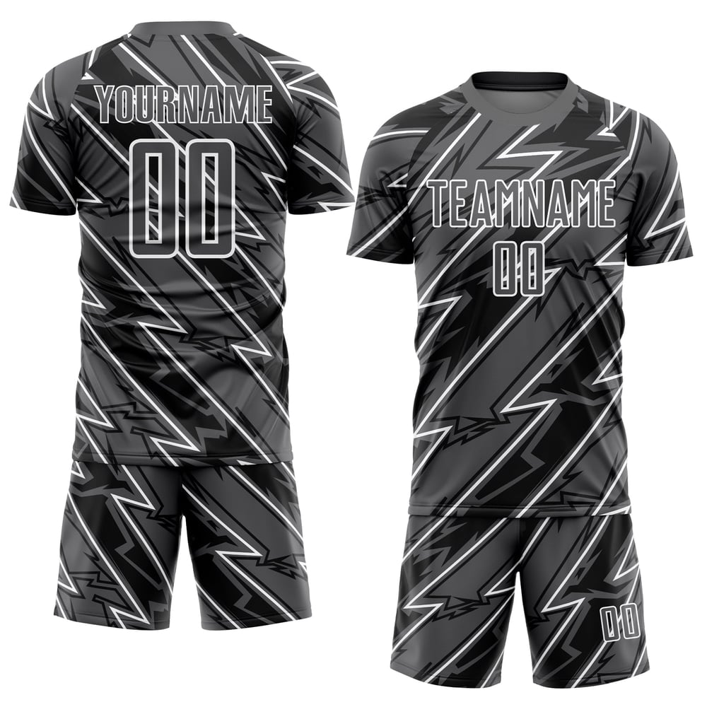 Maillot de football personnalisé à sublimation gris acier et blanc Lightning