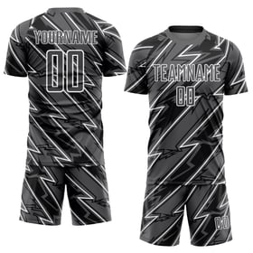 Maillot de football personnalisé à sublimation gris acier et blanc Lightning
