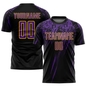 Black Custom Jersey Soccer Sublimation Purple-Gold Uniform