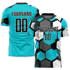 Sublimation Jersey Custom Black-White Soccer Aqua Uniform