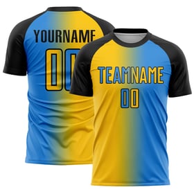 Mode Uniform Sublimation Gelb-Schwarz Benutzerdefinierte Gradienten Jersey Fußball Blau Pulver