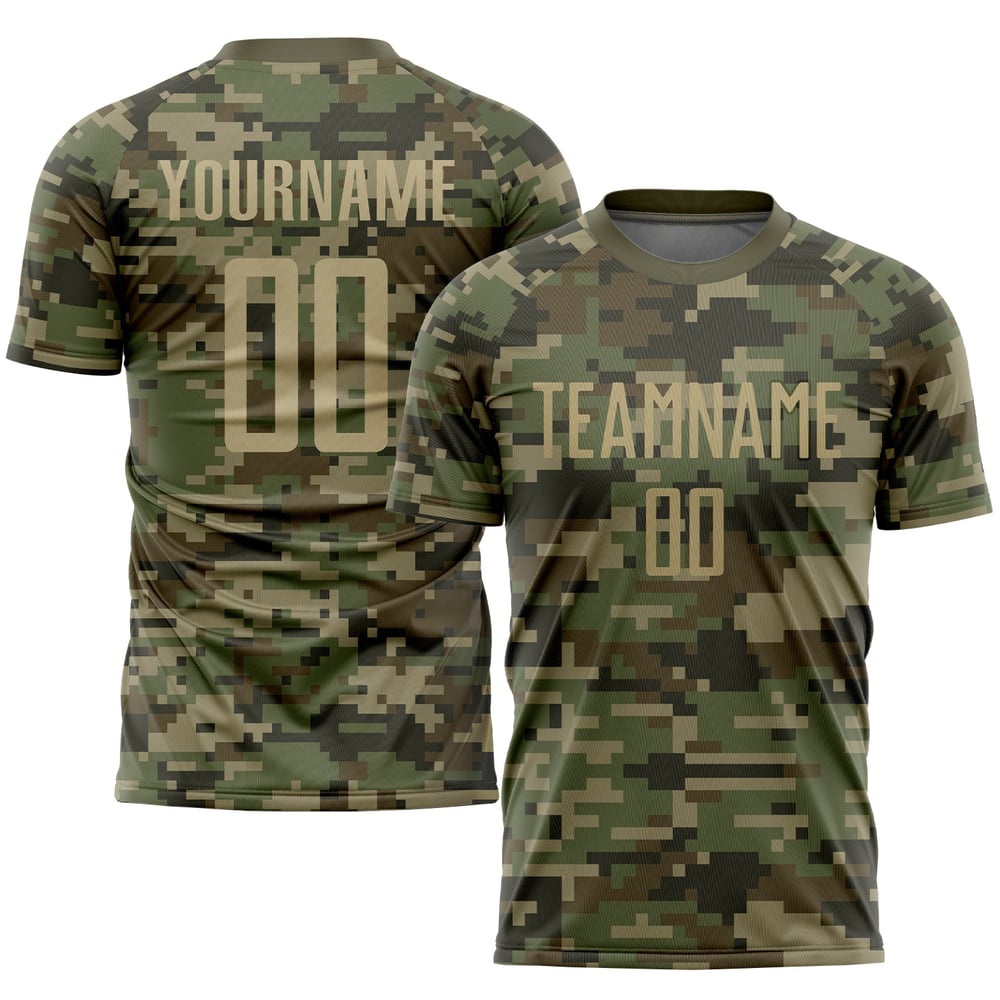 Sublimation Soccer Jersey Uniform Service Camo To Gold-Olive Custom Salute Vegas