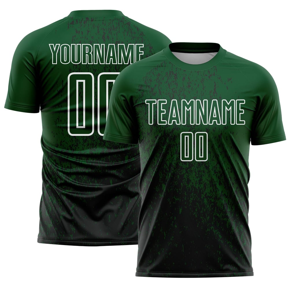 Uniforme de arte abstracto de sublimación, fragmento personalizado, camiseta de fútbol negra y blanca, verde