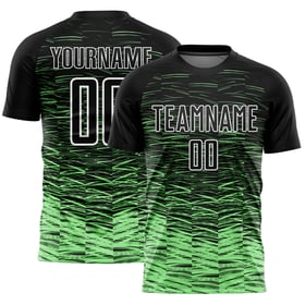 Camiseta de fútbol Pea personalizada negra, verde y blanca, línea de sublimación, uniforme