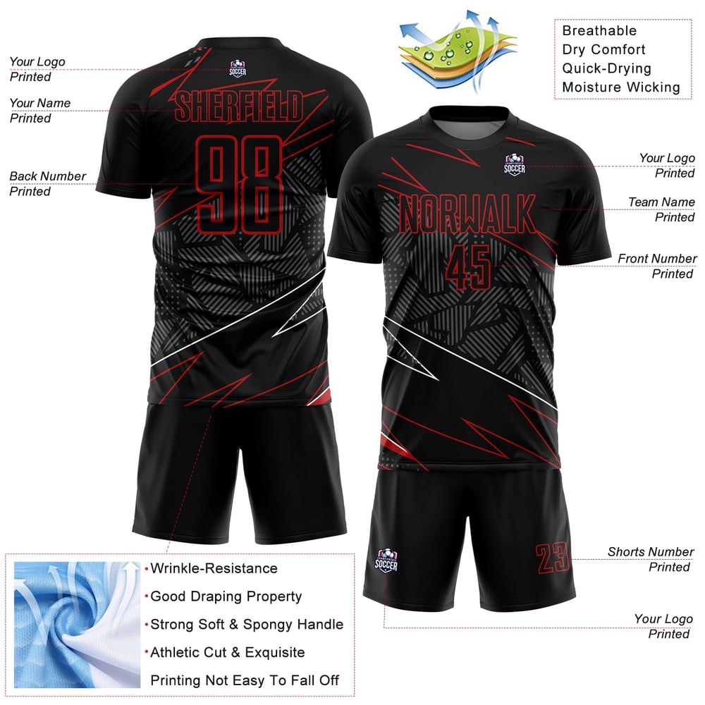 Uniform Custom Jersey Soccer Lines Sublimation Red Black